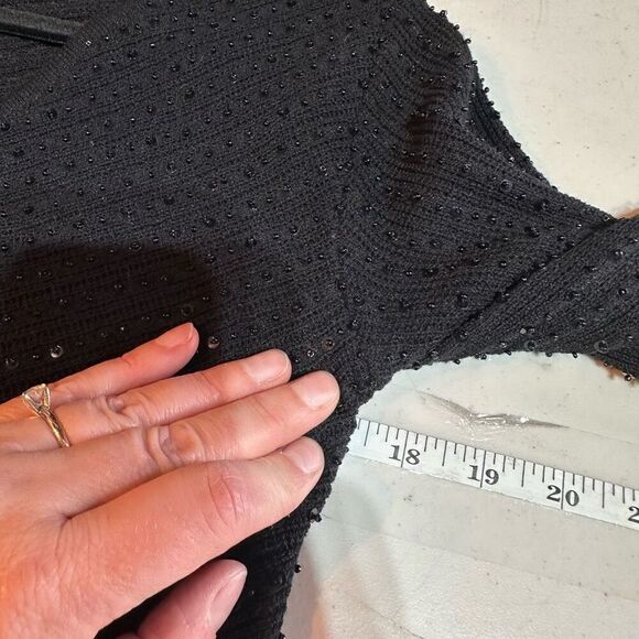 Vintage BCBG Maxazria Women's Knit Sequin Beaded Cardigan Sweater Black Small - Picture 3 of 8